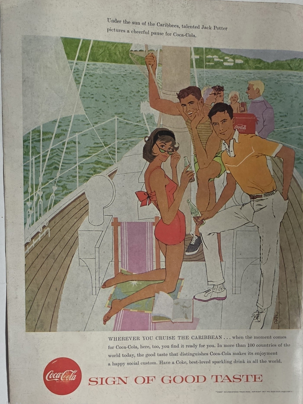 Coca-Cola Nautical Poster with Red Swimwear and Green Sea